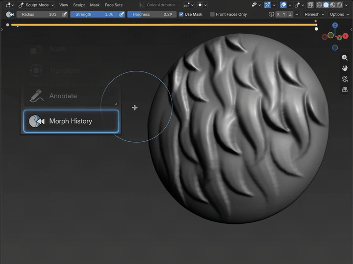 Morph History restoring part of a sculpt from an earlier history step